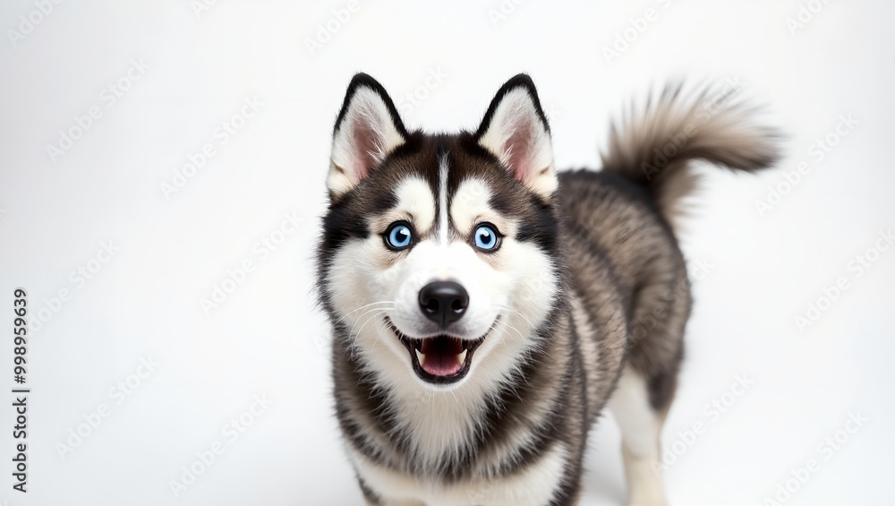 Surprised Husky with blue eyes against white background Surprised Husky with blue eyes against white background