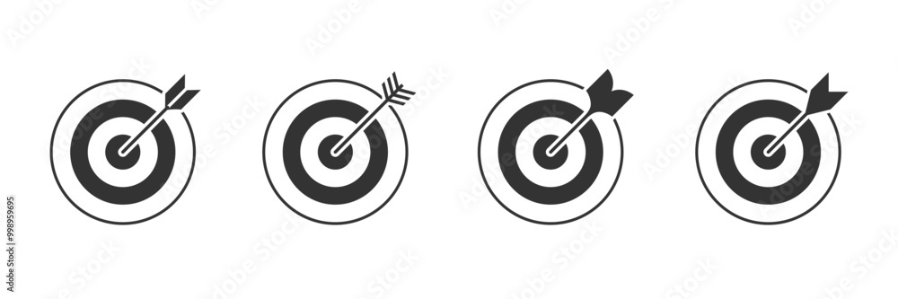 Arrow with target black illustration in 4 variations. Marketing goal sign. Vector icons in flat style Arrow with target black illustration in 4 variations. Marketing goal sign. Vector icons in flat style