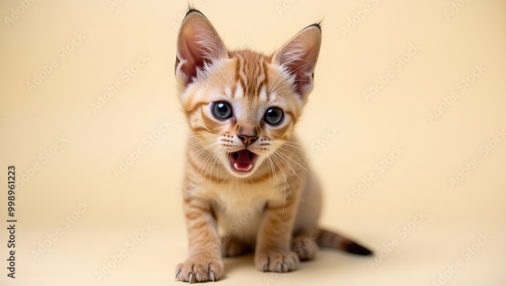 Surprised Abyssinian cat on cream background Surprised Abyssinian cat on cream background