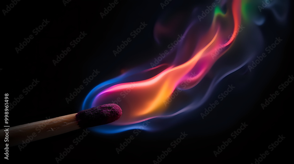 Burning matchstick with bright flame against a dark background Burning matchstick with bright flame against a dark background