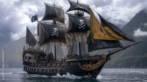 The Majestic Voyage of the Black Pearl: A Legendary Pirate Ship Sailing Through Treacherous Seas in a Mystical 3D Adventure