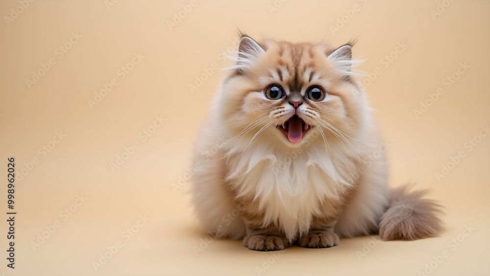 Surprised Persian cat with fluffy fur on beige background Surprised Persian cat with fluffy fur on beige background