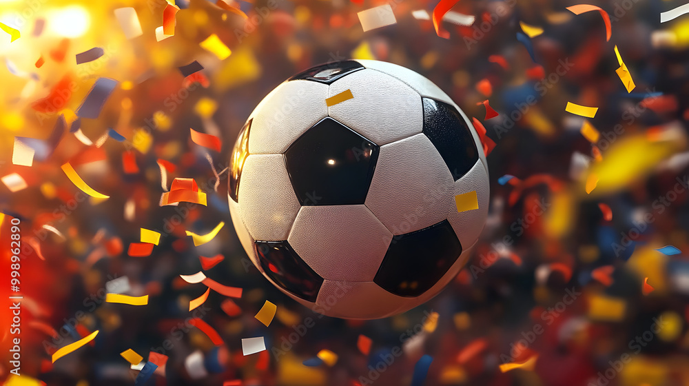 Football and confetti. EM European Championship 2024. Germany, German flag, win, winner celebration concept background illustration. Football and confetti. EM European Championship 2024. Germany, German flag, win, winner celebration concept background illustration.
