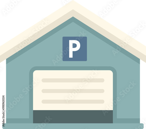 Private parking garage building with closed gate, modern urban architecture flat vector icon
