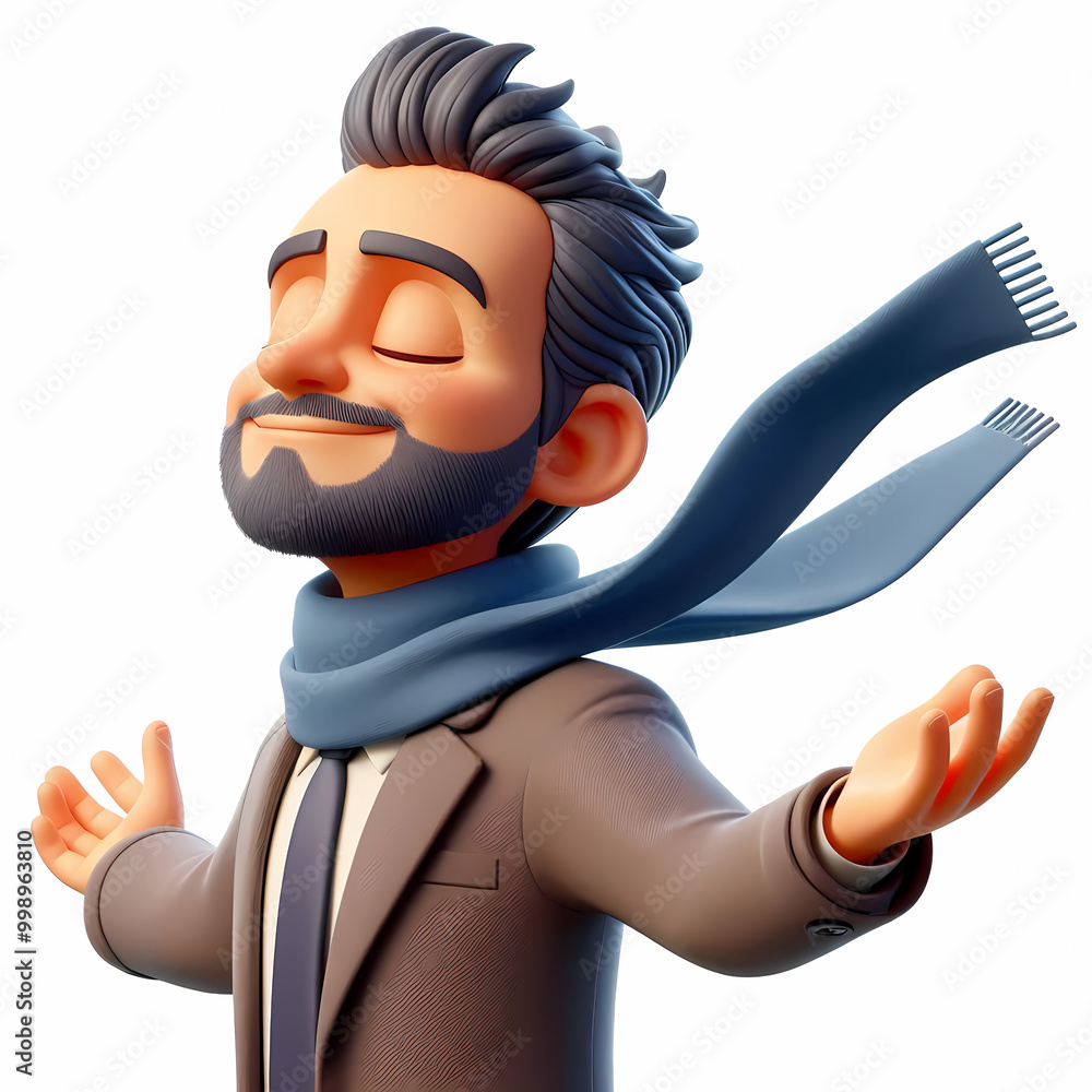 Joyful Man with Scarf in Wind - 3D Character for Children's Books on Personal Freedom and Emotional Resilience Joyful Man with Scarf in Wind - 3D Character for Children's Books on Personal Freedom and Emotional Resilience