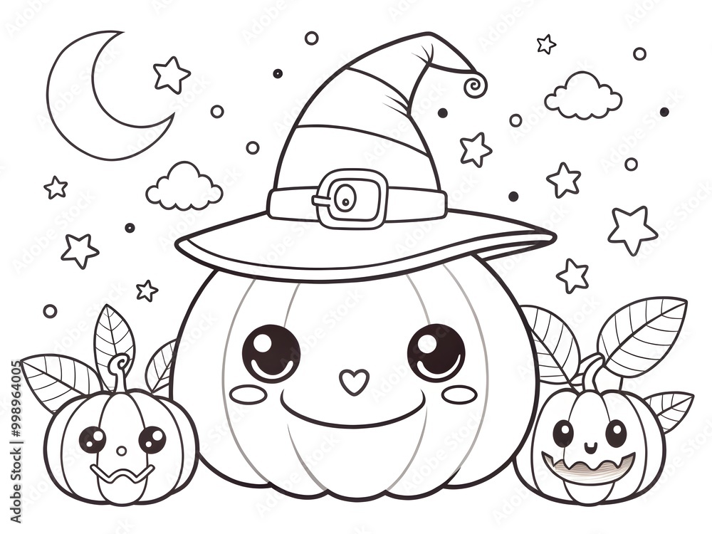 Happy Halloween Hand drawn kawaii coloring book illustration AI generated Happy Halloween Hand drawn kawaii coloring book illustration AI generated