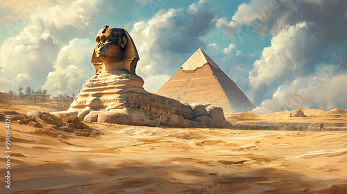 The giza plateau, where the sphinx reveals riddles of the cosmos. Sphinx Riddle. Illustration photo