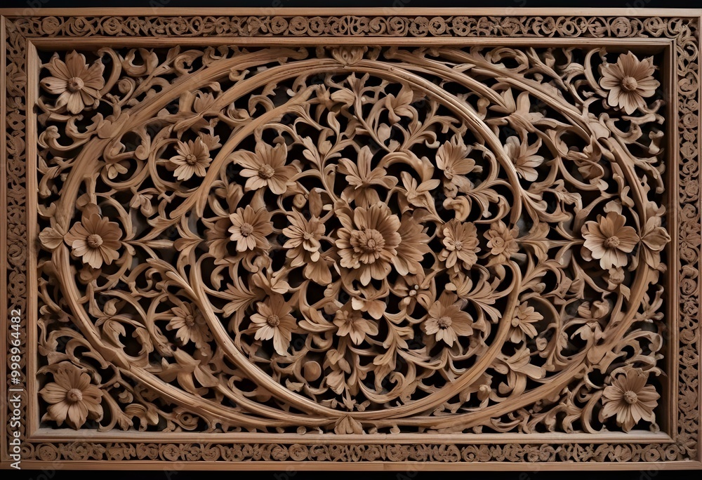Obraz premium An ornate carved wooden panel with intricate floral pattern
