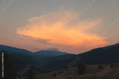 Dramatic red sunset in the mountains