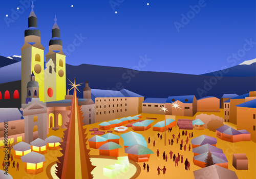 Vector image of the town of Bressanone in Italy