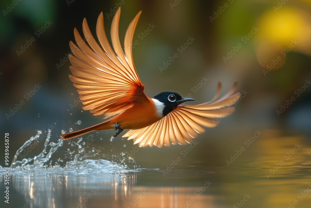 A bird is flying over a body of water, with its wings spread wide, generative ai image A bird is flying over a body of water, with its wings spread wide, generative ai image