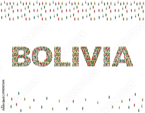 Illustration of a large group of people in bolivia flag colors