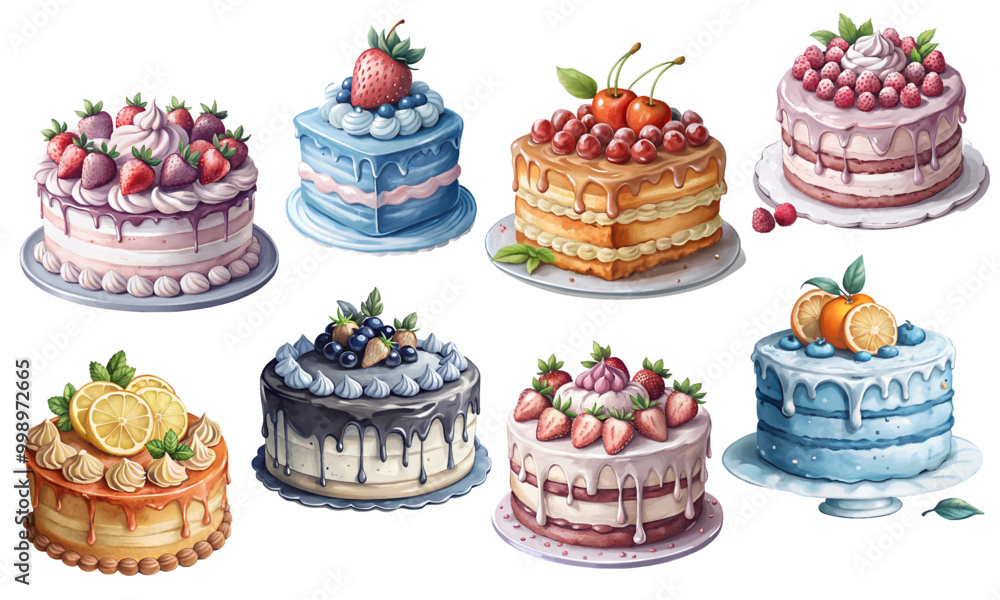 Sweet collection clipart sticker of watercolour Cakes Sweet collection clipart sticker of watercolour Cakes