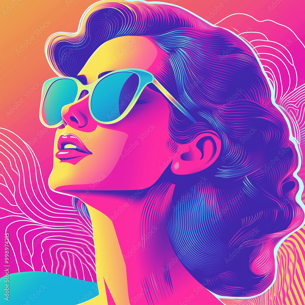 Retro pop art of stylish woman in vibrant colors Retro pop art of stylish woman in vibrant colors