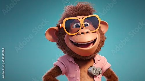 Hamadryas baboon with glasses. Close-up portrait of a Hamadryas baboon. Anthopomorphic creature. A fictional character for advertising and marketing. Humorous character for graphic design. photo