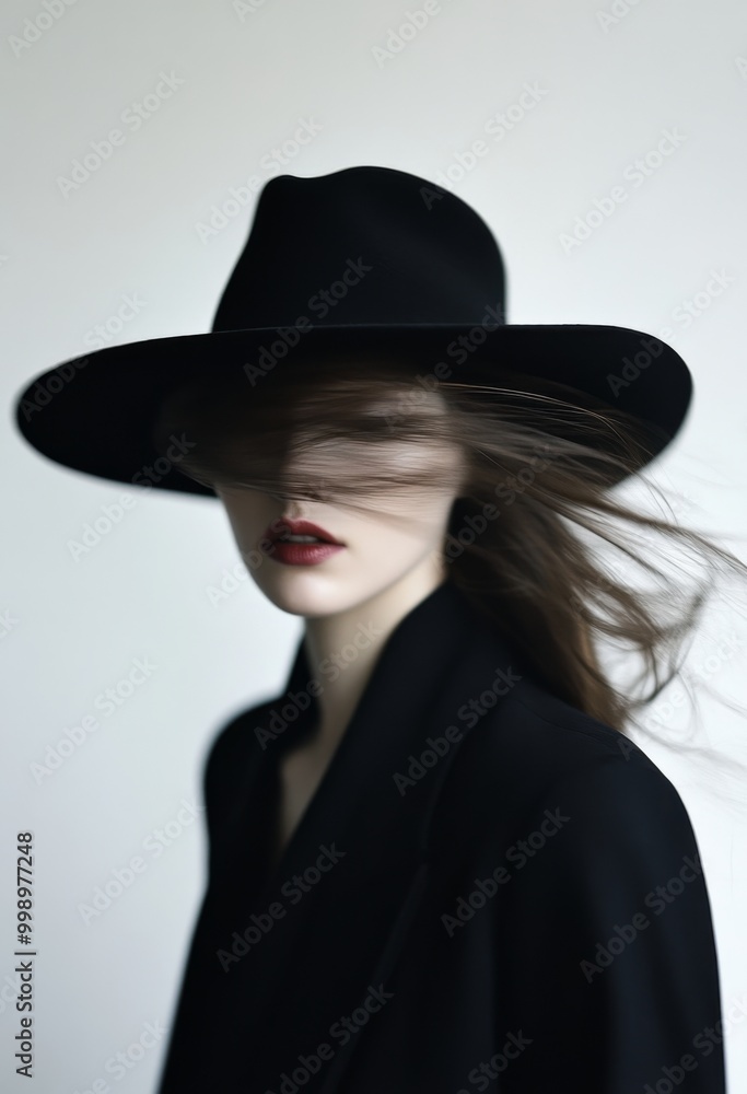 Fashion Portrait Featuring a Black Hat with Motion Blur Fashion Portrait Featuring a Black Hat with Motion Blur