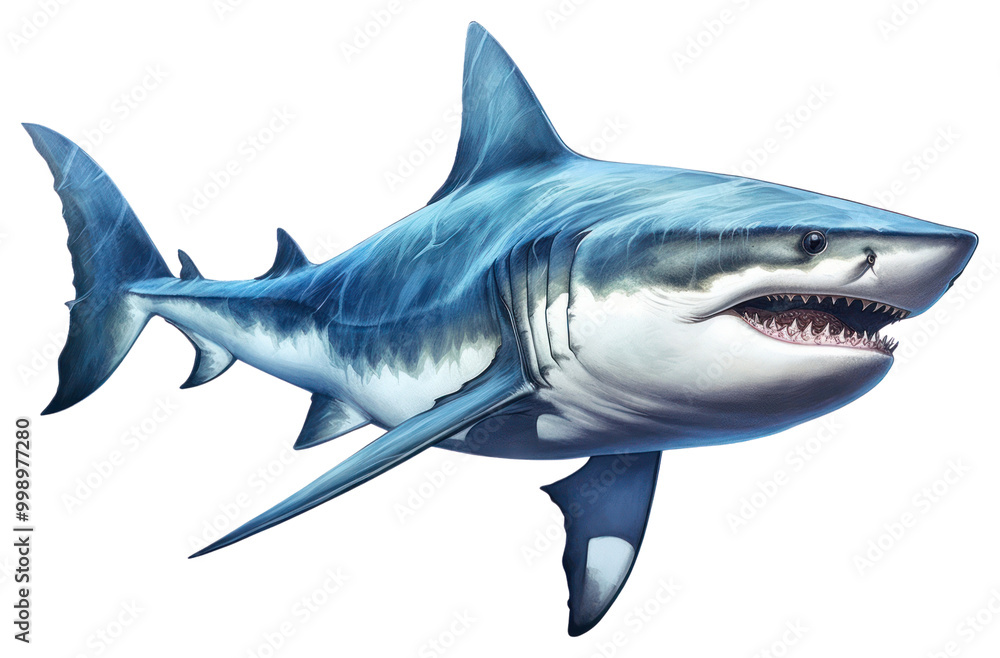 Obraz premium PNG Shark underwater swimming animal, digital paint illustration.