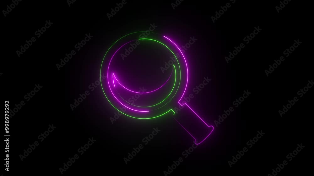 Glowing neon magnifying glass icon isolated on black background. Outline neon magnifying glass icon
Glowing neon magnifying glass icon isolated on black background. Outline neon magnifying glass icon