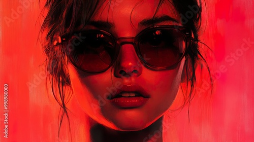 Close-Up Portrait of a Woman in Red Sunglasses