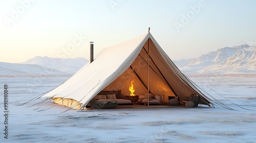 Cozy Tent Camp in a Snowy Mountain Landscape