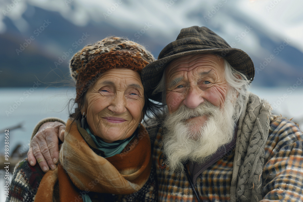 portrait of a senior couple standing together, happy, smiling, hugging. AI Generation portrait of a senior couple standing together, happy, smiling, hugging. AI Generation