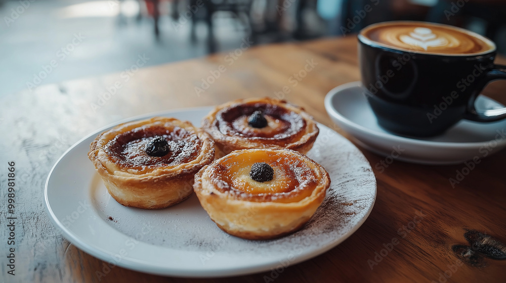 pastel de nata and coffee on the table at cafe pastel de nata and coffee on the table at cafe