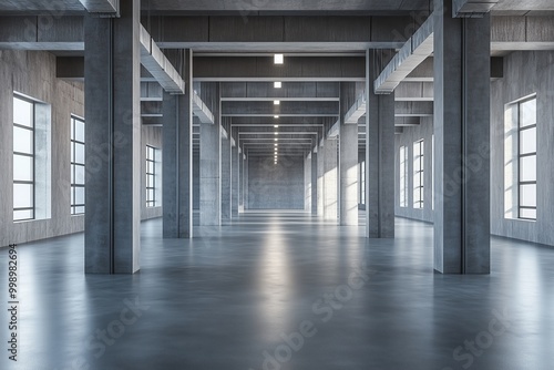 Empty large gray warehouse with columns in a modern office or warehouse interior background Concept open space