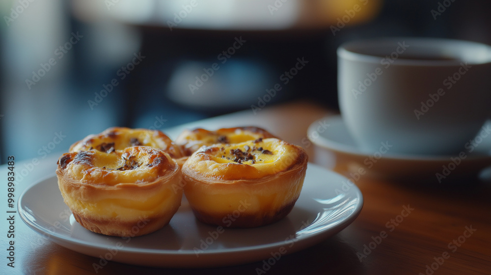 pastel de nata and coffee on the table at cafe pastel de nata and coffee on the table at cafe