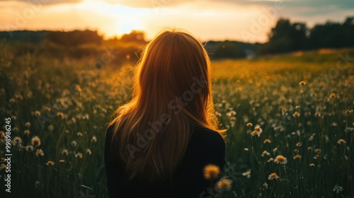 Enchanting Sunset Over a Flower-Filled Field: A Journey into Nature's Serenity