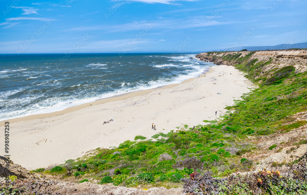 Cowell Ranch beach with ocean waves near Half Moon Bay on the California coast. Beautiful scenery, concept of rest, vacation, tourism Cowell Ranch beach with ocean waves near Half Moon Bay on the California coast. Beautiful scenery, concept of rest, vacation, tourism