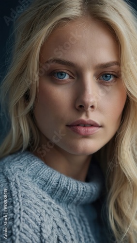 Blonde woman with neutral expression and loose waves