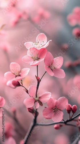 Delicate pink blossoms on a branch