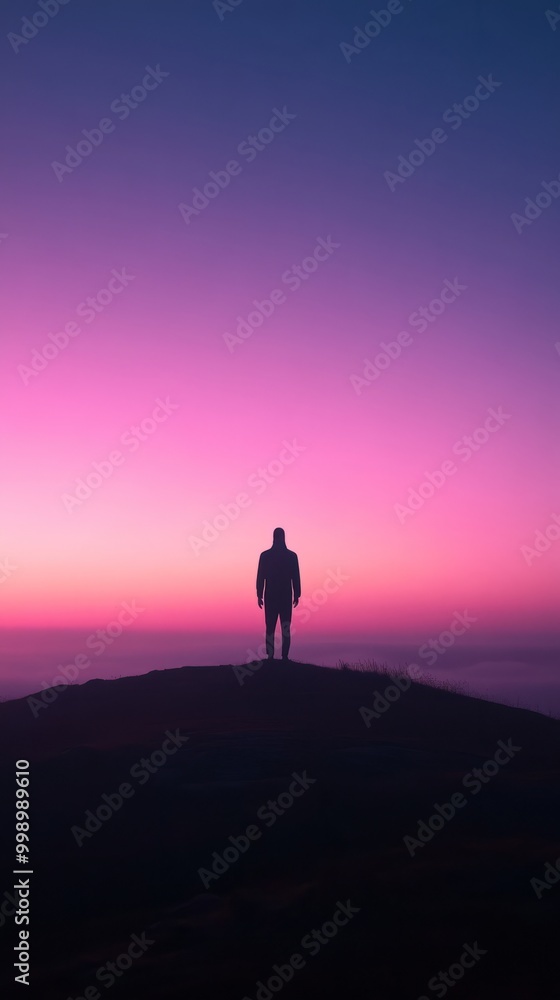 Silhouette of a man standing on a hilltop at sunset. Silhouette of a man standing on a hilltop at sunset.