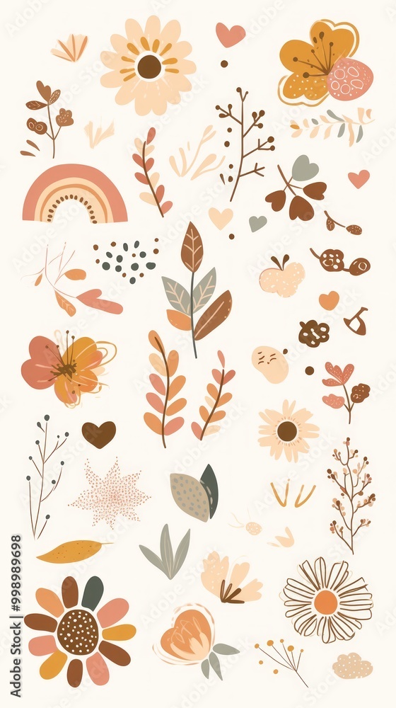 Hand-drawn floral elements in warm tones. Hand-drawn floral elements in warm tones.