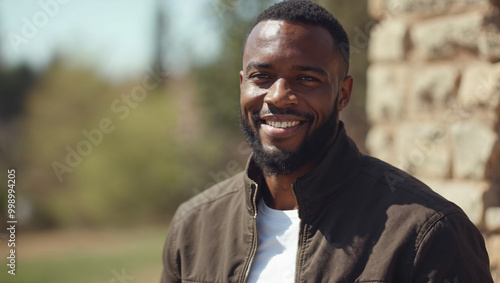 Portrait of a black man, Portrait of a handsome man, naturally beautiful man smiling at camera