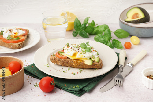 Plates of tasty sandwiches ...