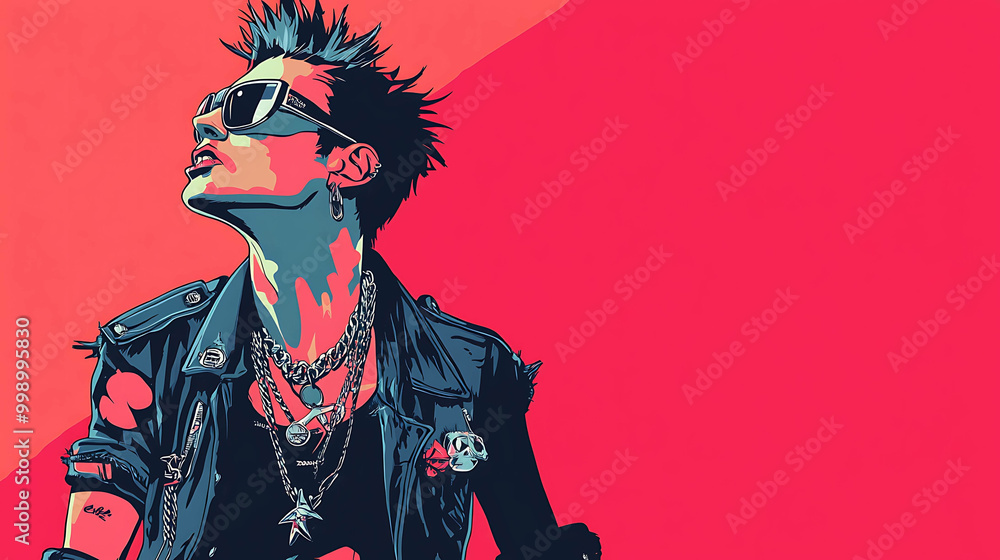 A punk rocker with spiky hair and sunglasses. A punk rocker with spiky hair and sunglasses.