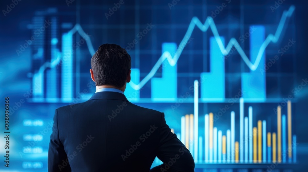 Businessman looking at financial data projections Businessman looking at financial data projections