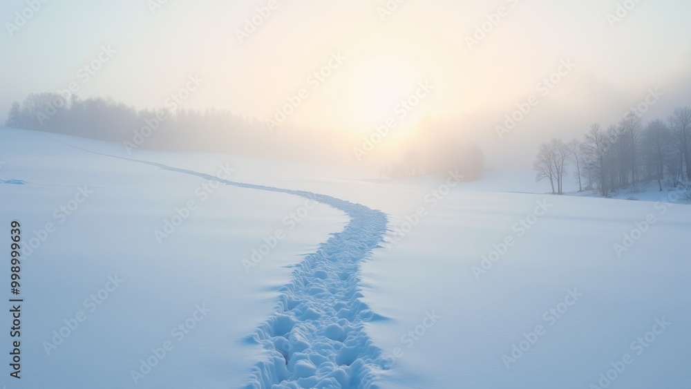 Generative AI, a snow covered road with a line of trees in the background and a sun setting in the distance behind it, winter, a matte painting, postminimalism Generative AI, a snow covered road with a line of trees in the background and a sun setting in the distance behind it, winter, a matte painting, postminimalism