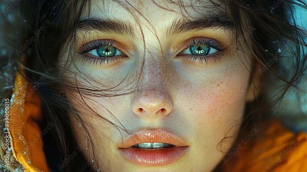 Close-Up Portrait of a Woman with Green Eyes and Freckles Close-Up Portrait of a Woman with Green Eyes and Freckles