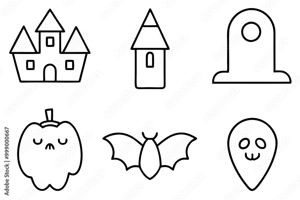 Fototapeta premium Set of outline icons related to halloween. Linear icon collection. Editable stroke. Vector illustration