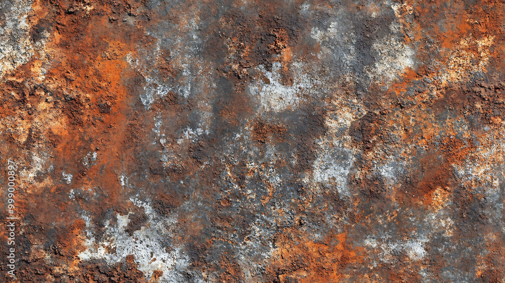 Close-up of heavily rusted metal with patches of white corrosion. Close-up of heavily rusted metal with patches of white corrosion.