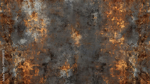 Rusty metal texture with gray, brown and orange tones.