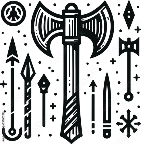 Axe Icon Concept Vector Illustration Design Silhouette Style On Isolated White Background