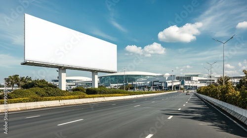 Empty Billboard at Busy Airport Access Road