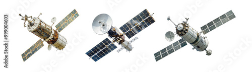 Pack of space satellites set on a transparent background in high resolution