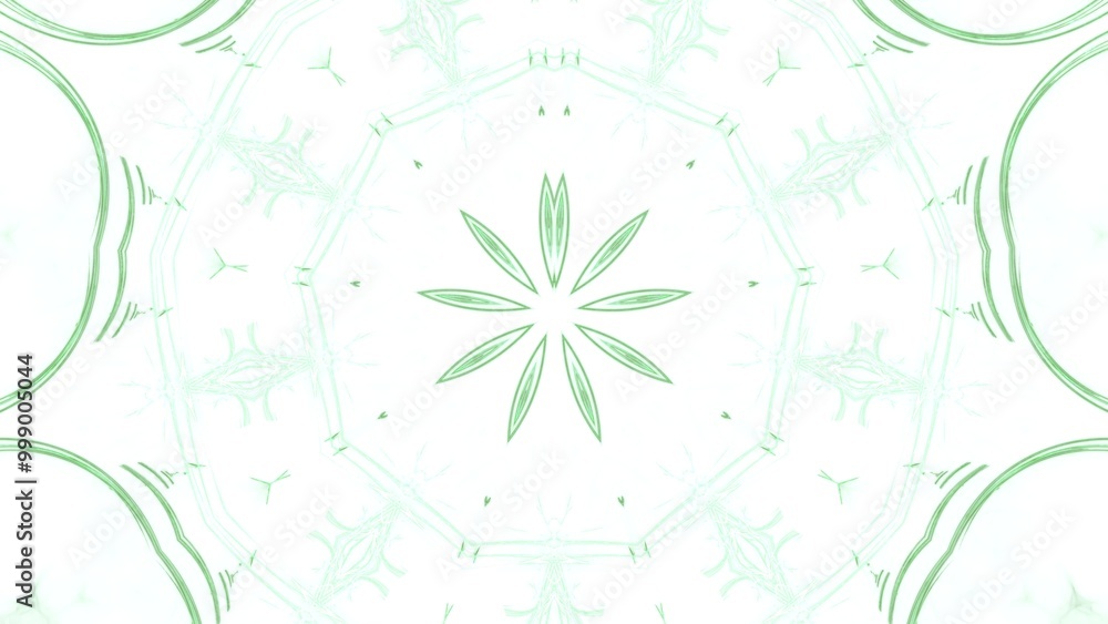 Obraz premium blütenförmige abstrakte Grafik, Sternförmig, Frühlingsdesign, Pastellfarben, Mandala, mittig, symmetrisch, grün