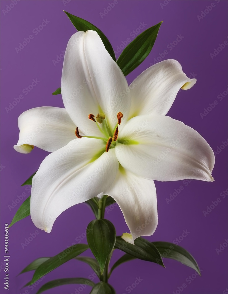 White lily flower isolated on purple background White lily flower isolated on purple background