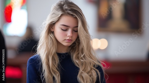 Wallpaper Mural Teenager in Contemplation with Closed Eyes Torontodigital.ca