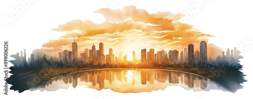 PNG Painting sunset city landscape.